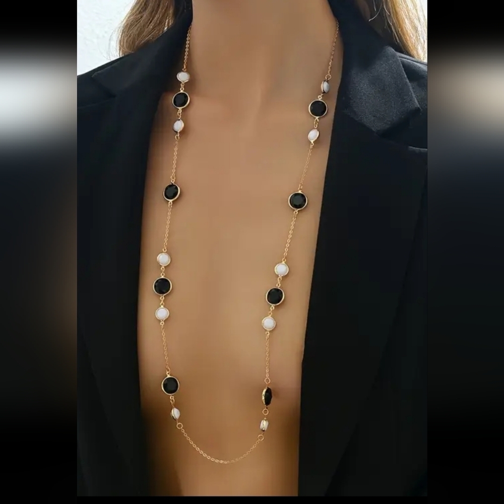 Black & White Stone Gold Tone 37" Necklace